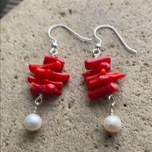 Coral and Freshwater Pearl Earrings